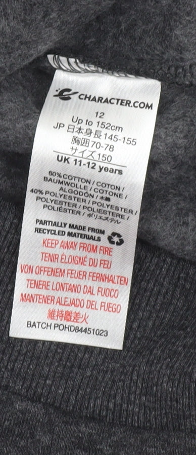 Character.com Boys Dark Grey Pokémon Hoodie 11-12 Years Pullover Cotton Blend