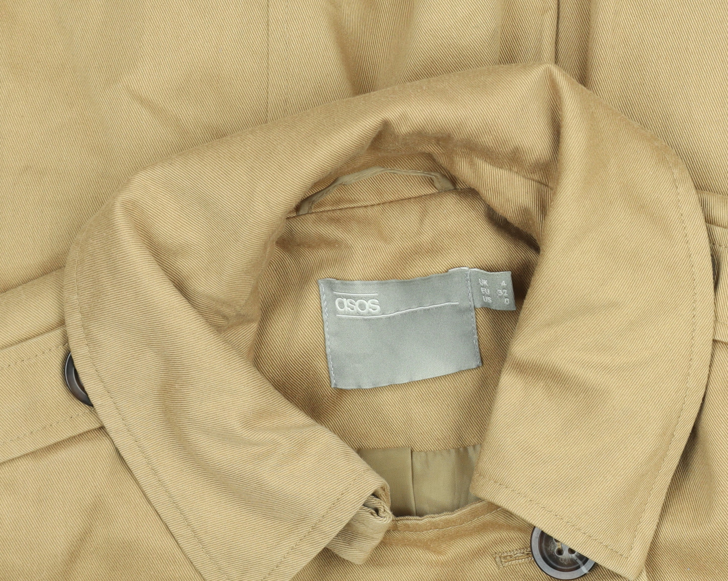 ASOS Women Beige Long Trench Coat Size 4 Belted Cotton Blend