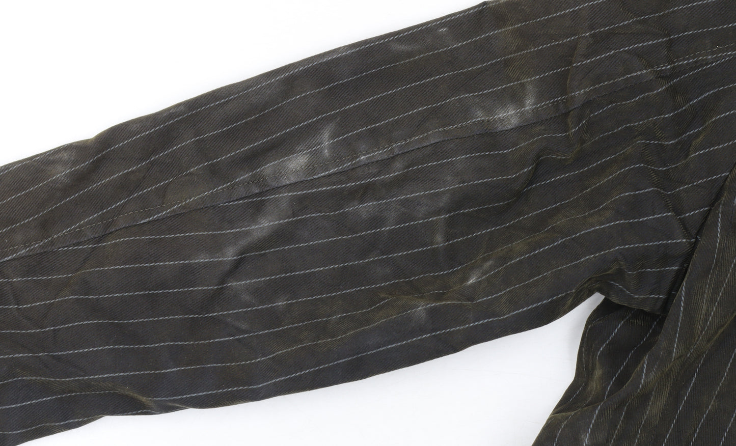 Tornado Mart Men's Brown Pinstripe Cotton Mid-Length Overcoat M