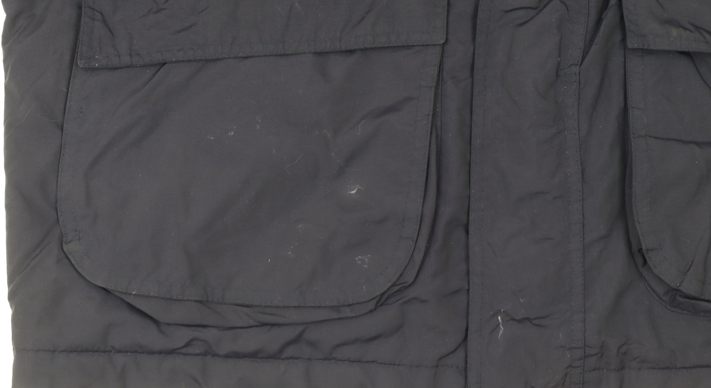 BHS Mens Blue Nylon Parka Jacket M Hooded Lined Winter Coat