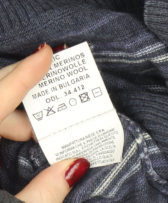 Navigare Sport Men's Blue XL 1/2 Zip Striped Merino Wool Jumper