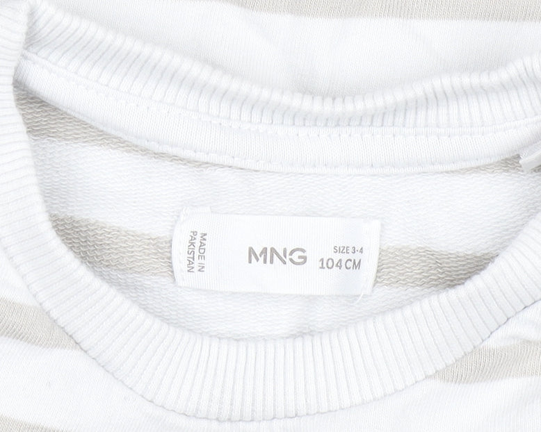 MNG Boys Beige Striped Pullover Sweatshirt 3-4 Years Cotton Blend