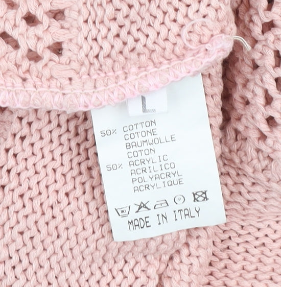 Peruzzi Women's Pink Open-Knit Cotton Blend Pullover Jumper L