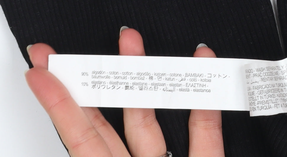 Zara Women Black Flared Ribbed Stretch Leggings Size S