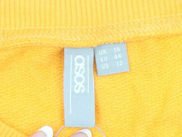 ASOS Women Yellow Cotton Pullover Sweatshirt UK 16 Regular Fit