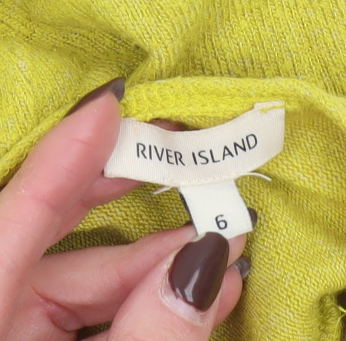 River Island Women's Yellow Wrap V-Neck Jumper Size 6 Lightweight Knit