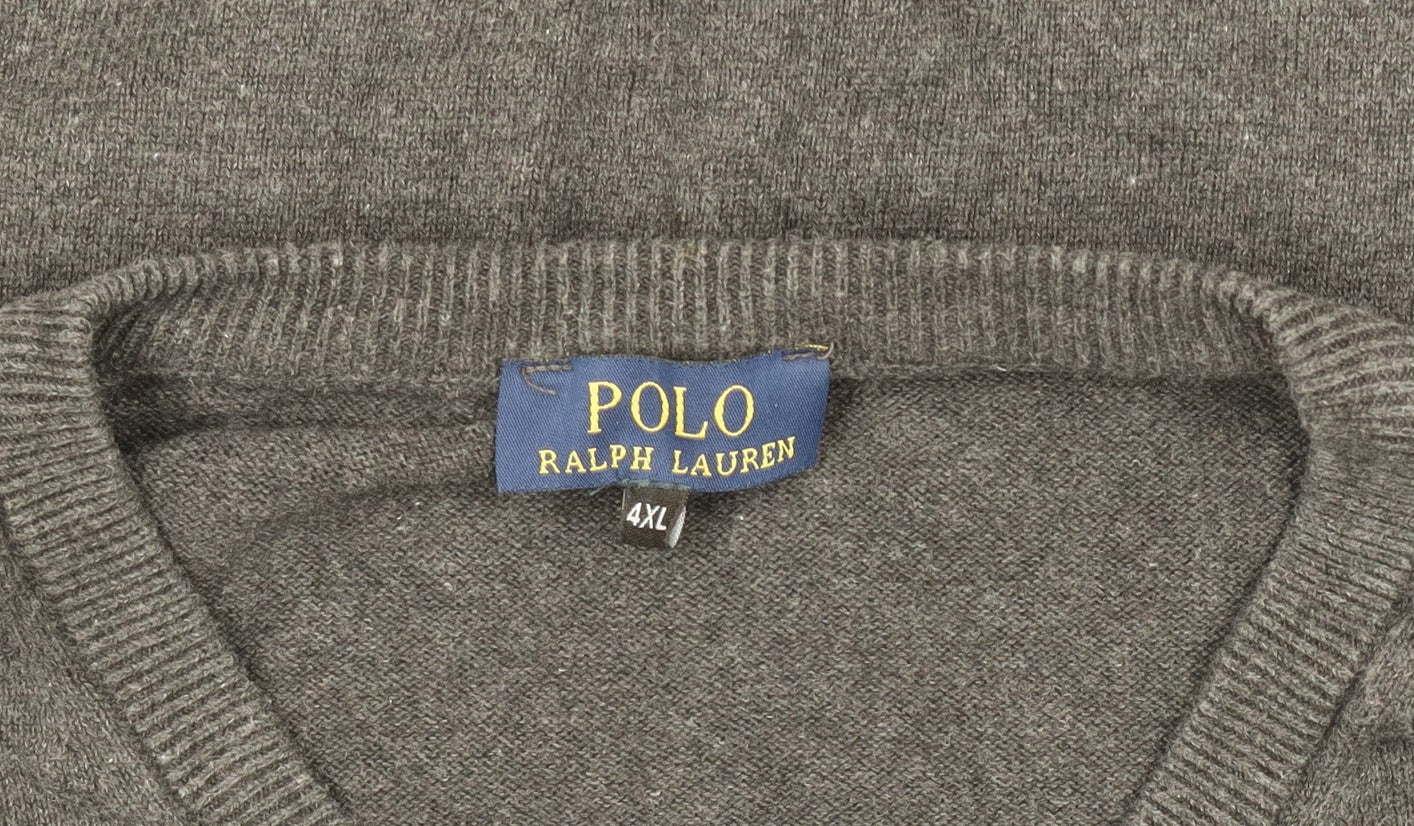 Polo Ralph Lauren Men's Grey 4XL Cotton V-Neck Jumper