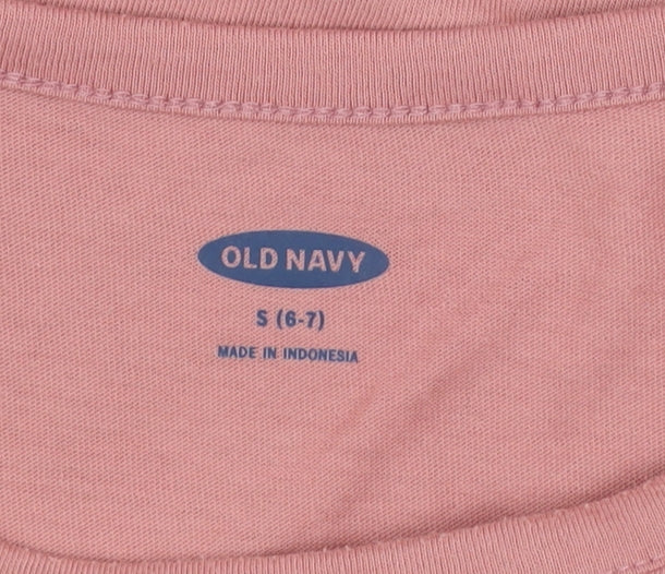 Old Navy Girls Pink Sequin Unicorn 3/4 Sleeve Cotton T-Shirt Size 6-7 Years