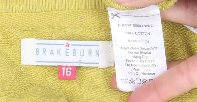 Brakeburn Women's Yellow Size 16 Cotton Pullover Sweatshirt