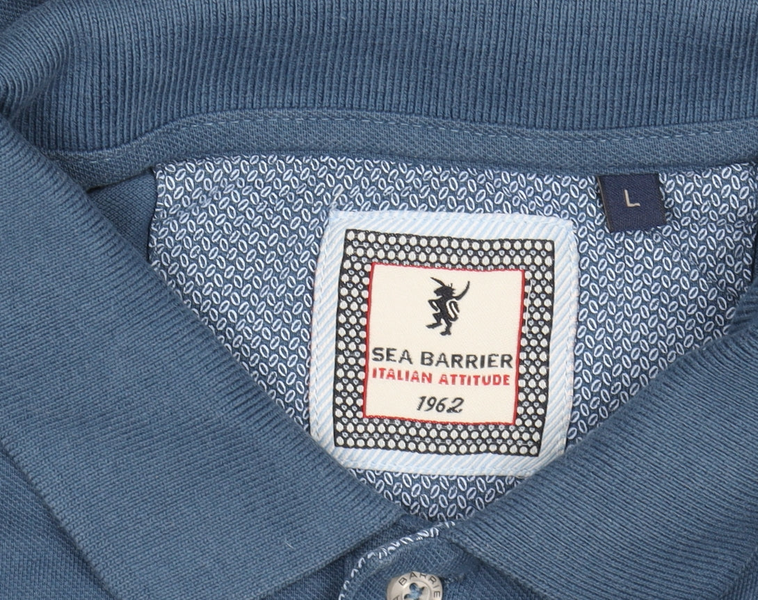 Sea Barrier Men's Blue Cotton Polo Shirt Size L Casual Classic