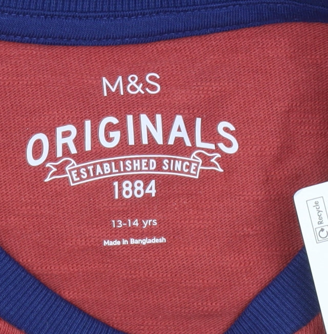 Marks and Spencer Boys Blue Colourblock Long Sleeve T-Shirt 13-14 Years