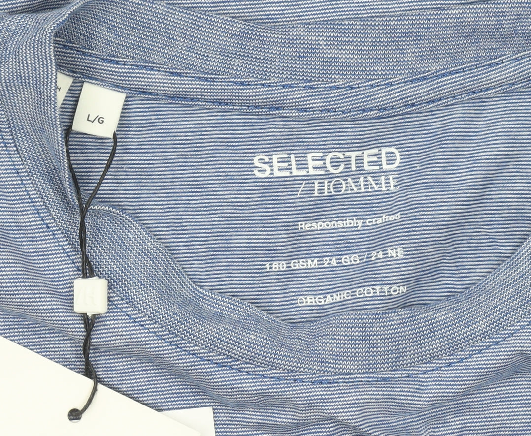 Selected Homme Men's Blue Organic Cotton Crew Neck T-Shirt L