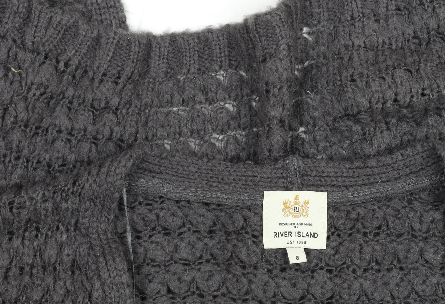 River Island Women's Grey Chunky-Knit Open Cardigan Size 6