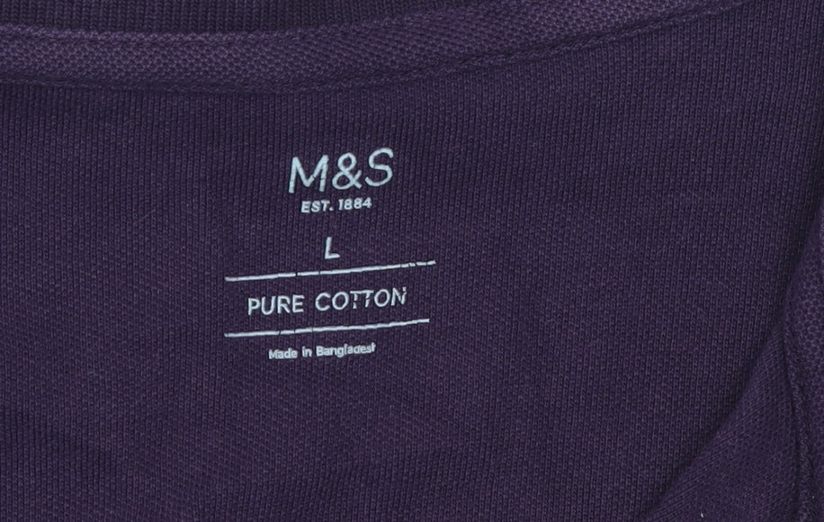 Marks and Spencer Men's Purple Cotton Polo Shirt L Regular Fit