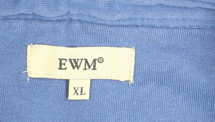 EWM Men’s Blue Collared Henley Sweatshirt XL Cotton Blend
