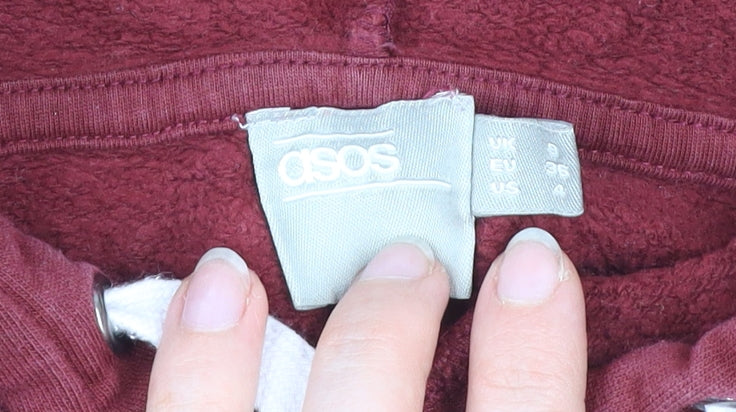 ASOS Women Burgundy Pullover Hoodie Size 8 Cotton Casual