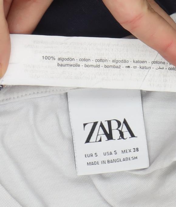 Zara Men Grey Blue Colourblock Cotton Crew Neck T-Shirt Size S
