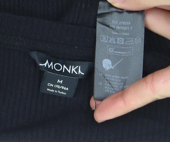 Monki Womens Black Long Sleeve Ribbed V-Neck Bodysuit Size M