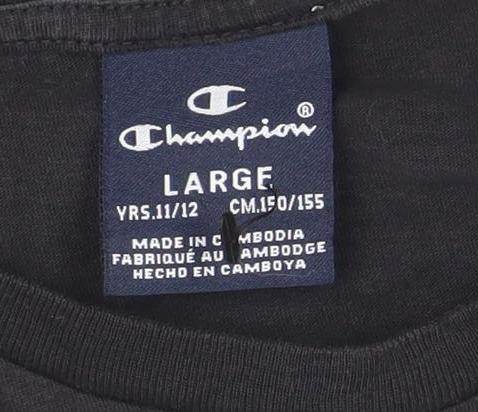 Champion Boys Black & Grey Colourblock T-Shirt Size L Cotton Casual