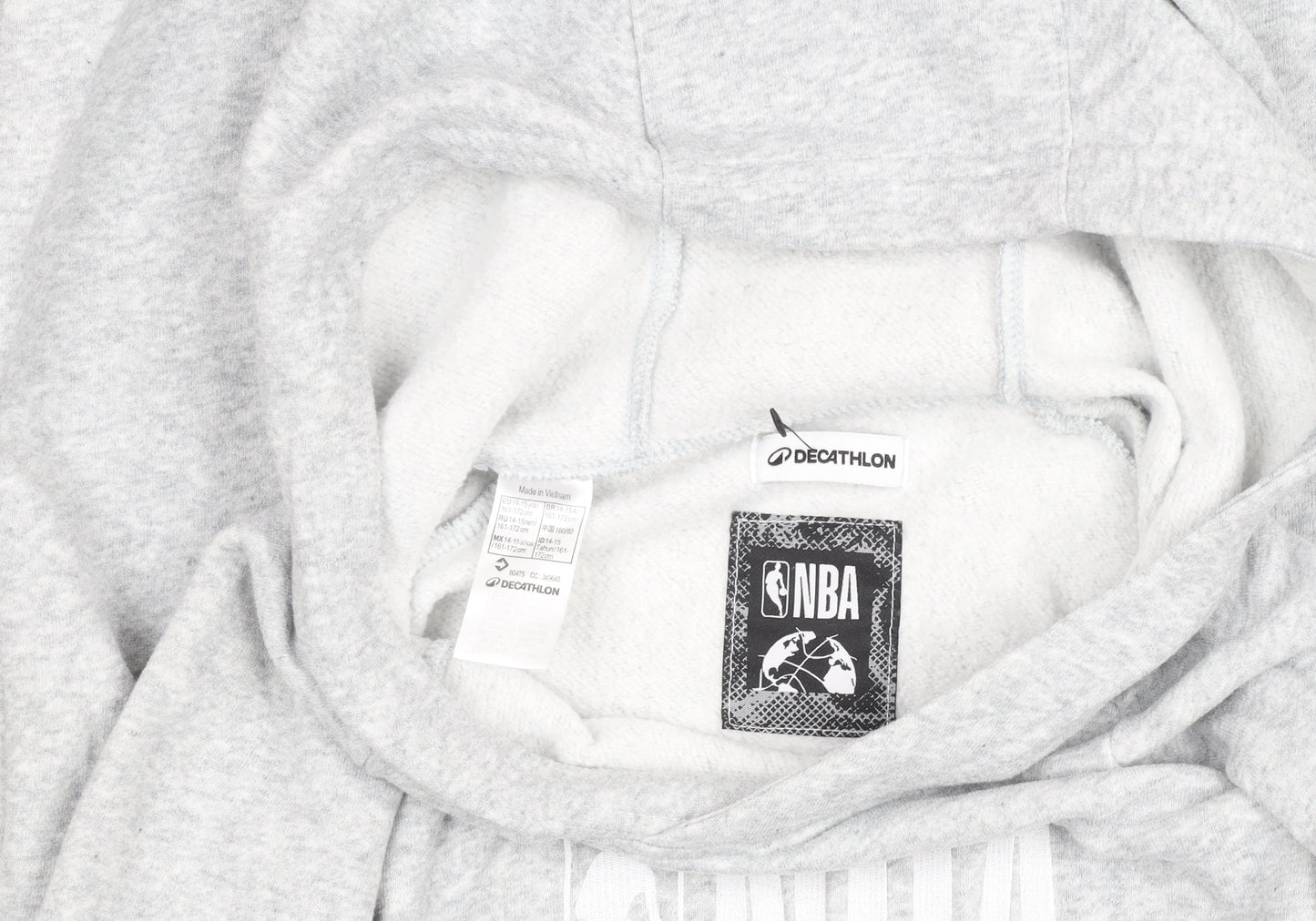 Decathlon Boys Grey NBA Pullover Hoodie - Cotton Blend, Size 10 Years