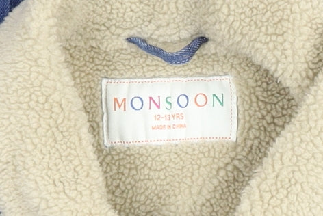 Monsoon Girls Blue Check Sherpa Lined Bomber Jacket 12-13 Years