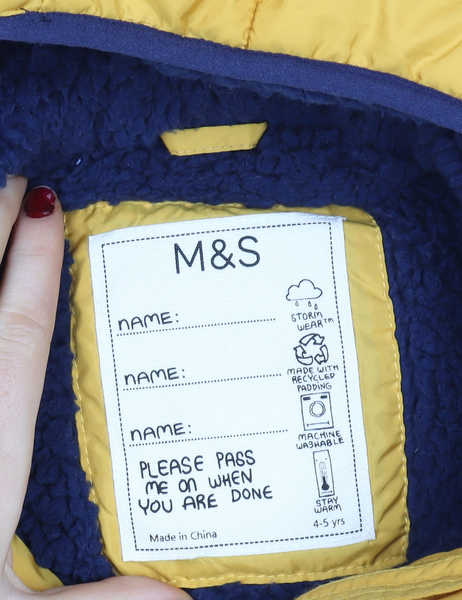 Marks and Spencer Boys Yellow Hooded Puffer Bodywarmer 4-5 Years