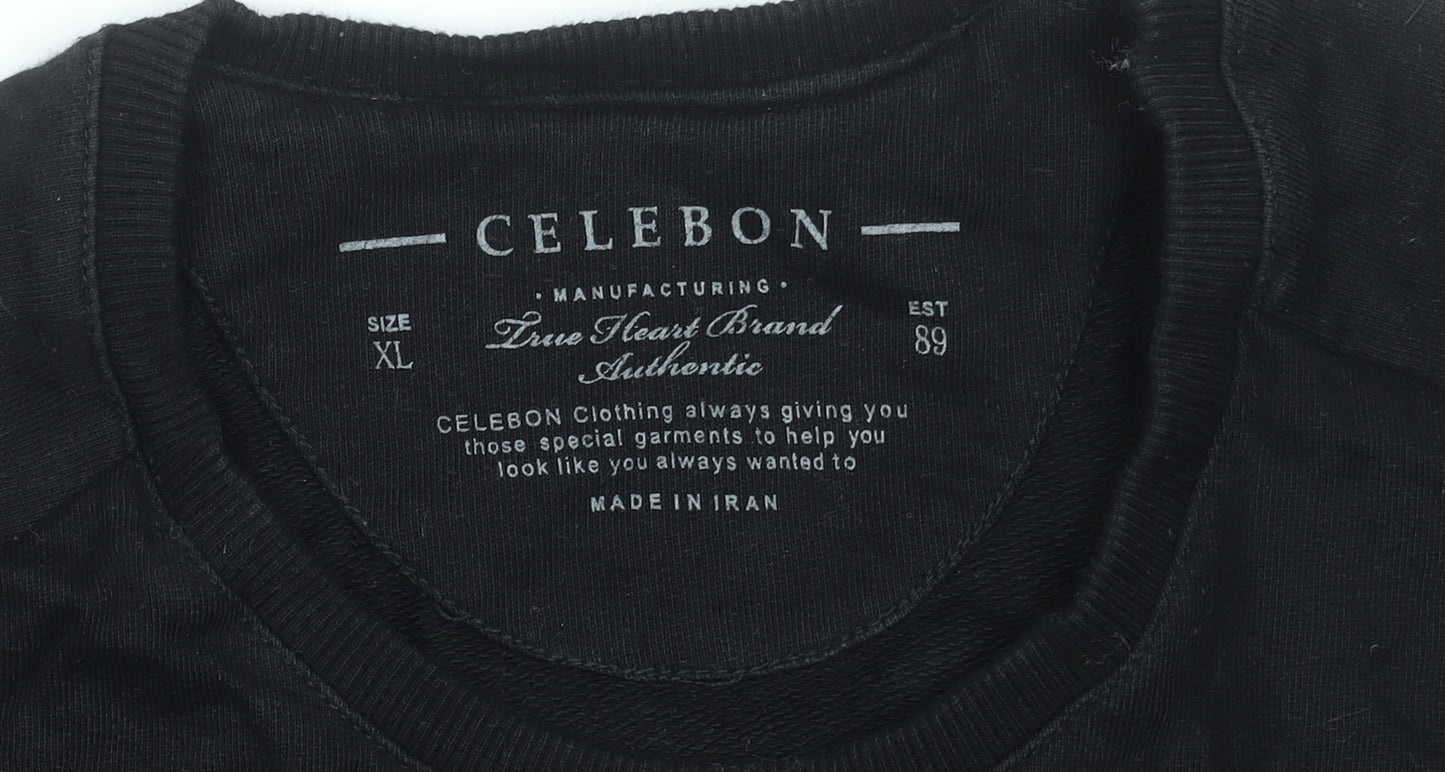 Celebon Men's Black XL Crew Neck Graphic Sweatshirt