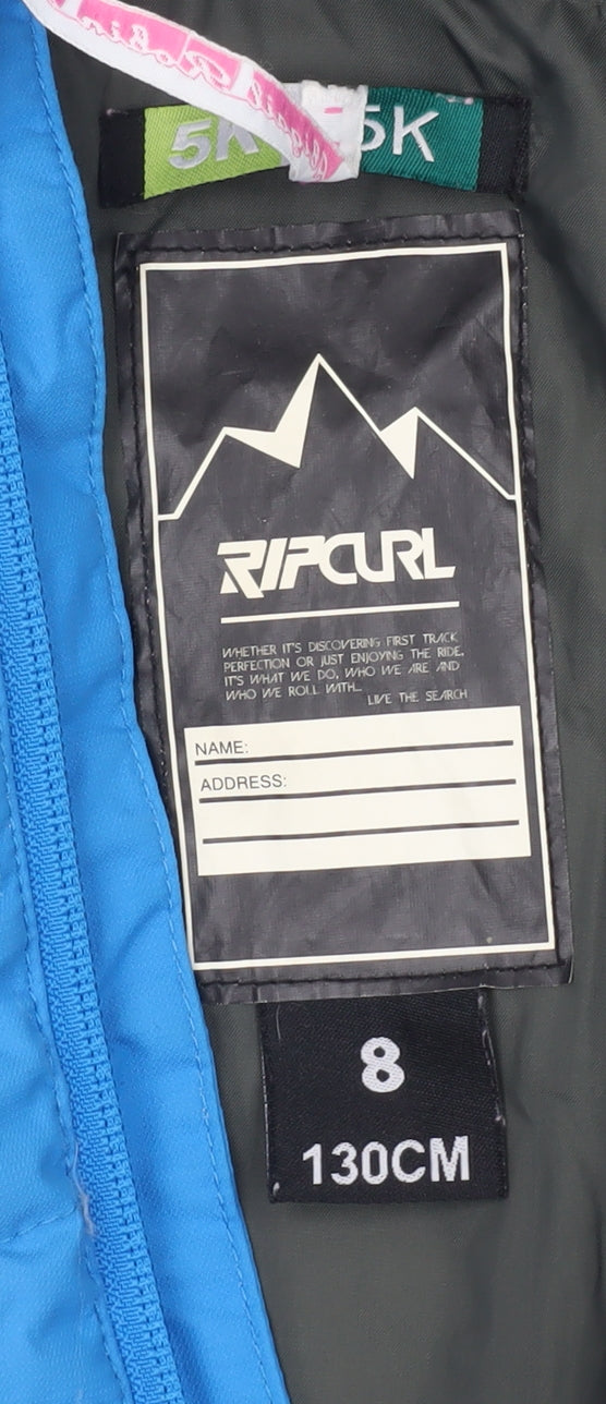 Rip Curl Boys Blue & Ivory Hooded Ski Jacket 8 Years Waterproof Winter Coat