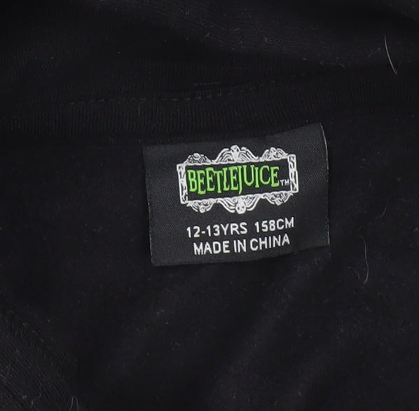 Beetlejuice Boys Black Pullover Hoodie 12-13 Years Graphic Print Fleece
