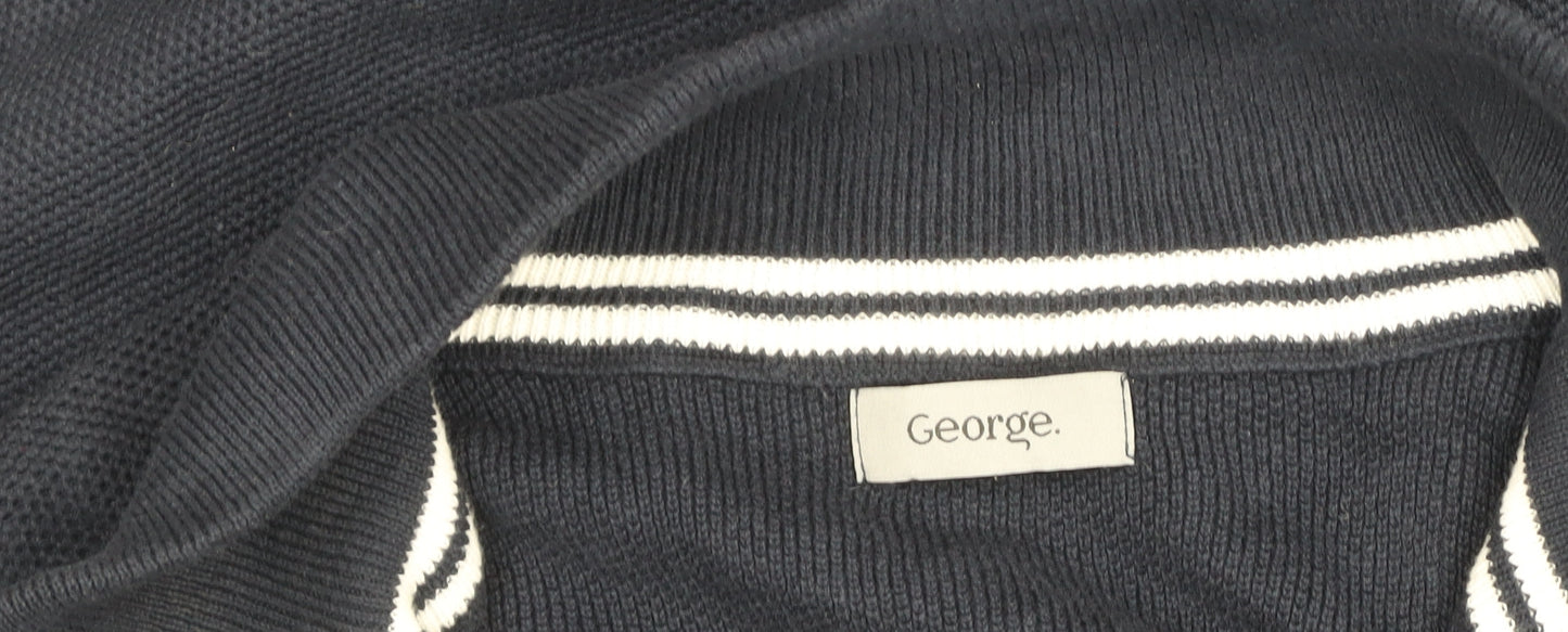 George Mens Navy Blue 2XL Cotton Pullover 1/4 Zip Sweatshirt