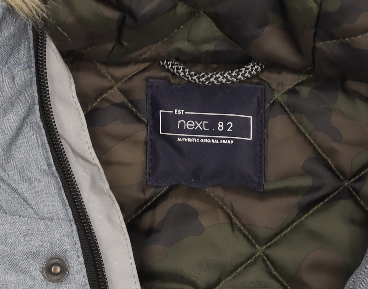 Next Boys Blue Hooded Parka Coat 12 Years Quilted Faux Fur Winter Jacket
