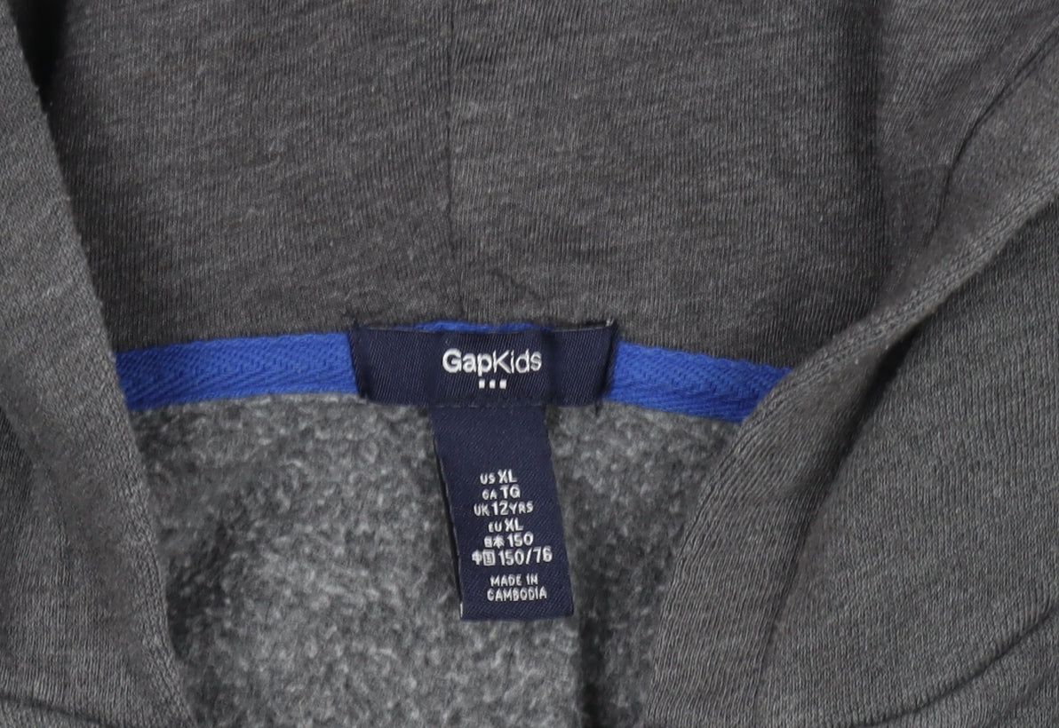 Gap Kids Boys Grey Full Zip Fleece Hoodie 12 Years Logo Hooded Sweatshirt