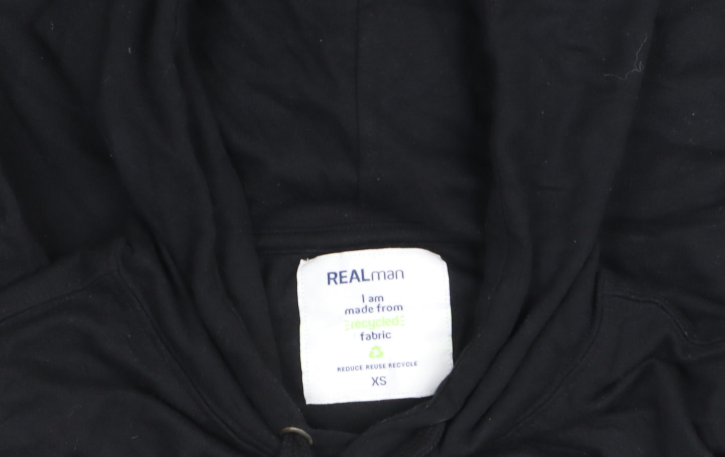 REALman Black XS Recycled Fabric Pullover Hoodie Womens Relaxed Fit