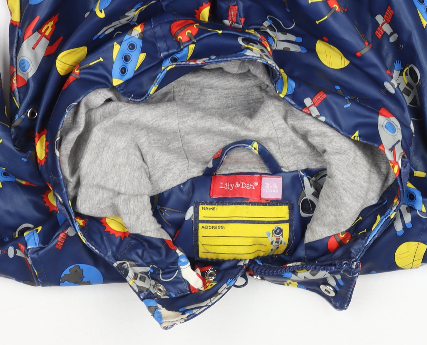 Lily & Dan Boys Blue Space Print Waterproof Hooded Rain Coat 3-4 Years
