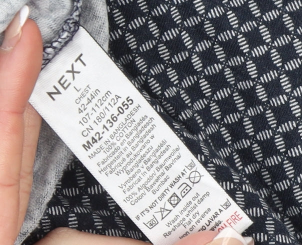 Next Men's Blue Geometric Cotton Polo Shirt Size L