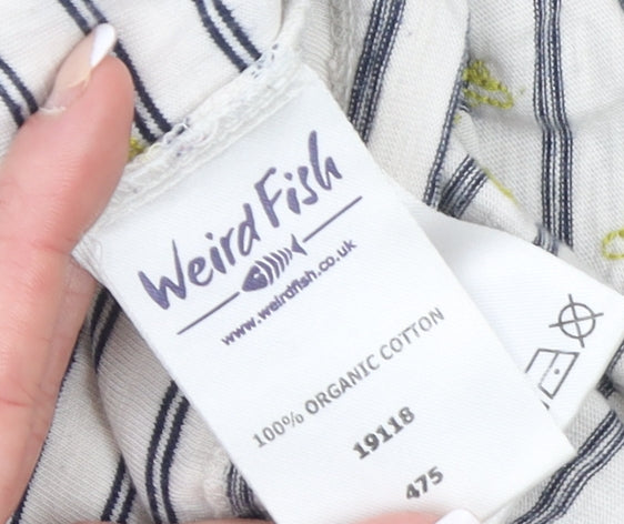 Weird Fish Womens White Striped V-Neck Cotton T-Shirt Size 14
