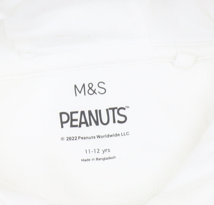 Marks and Spencer Girls White Snoopy Peanuts Pullover Hoodie 11-12 Years