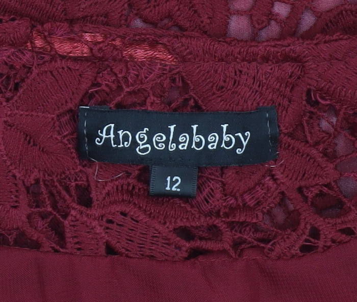 Angelababy Women Red Lace 3/4 Sleeve Mid-Length Jacket Size 12