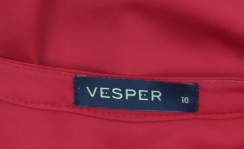 Vesper Womens Red Wrap Blouse Size 10 Long Sleeve Top