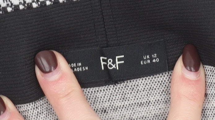 F&F Women Black Short Pencil Skirt Size 12 Tweed Stretch Workwear