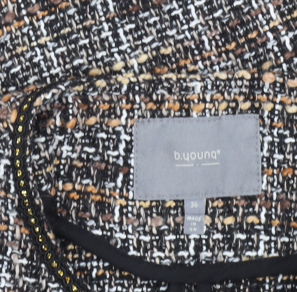 b.young Women's Multicoloured Tweed Collarless Blazer Jacket Size 8