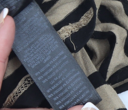 Jasper Conran Women Beige Black Striped Long Sleeve Cowl Neck Top Size 16