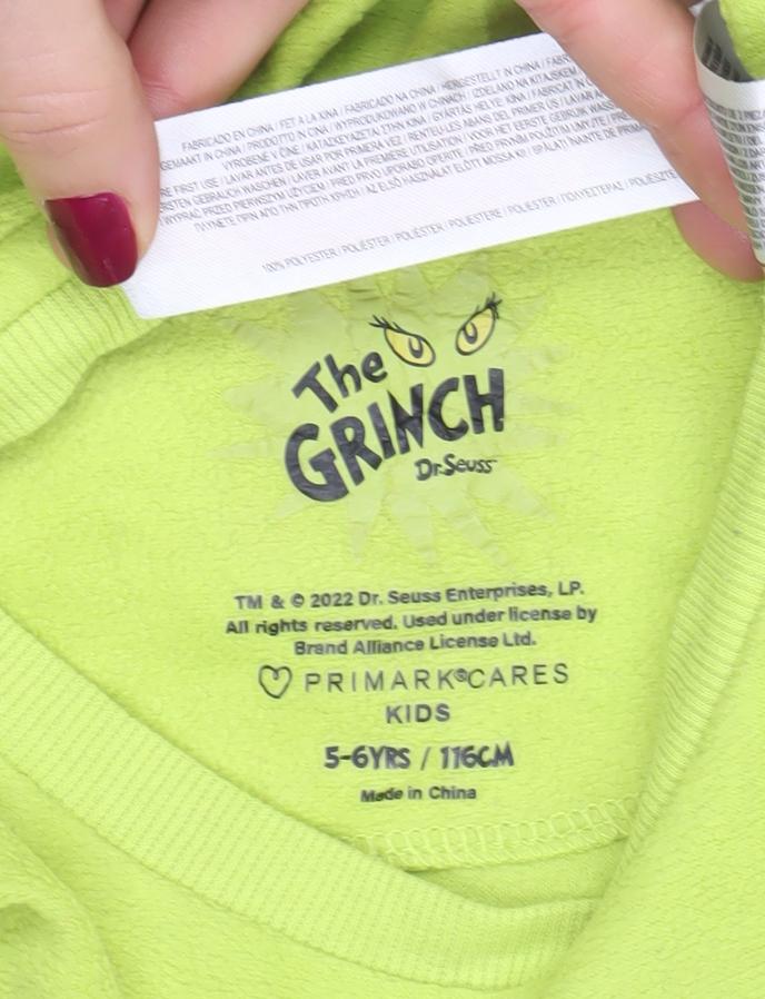 Primark Boys Green The Grinch Long Sleeve Christmas T-Shirt 5-6 Years
