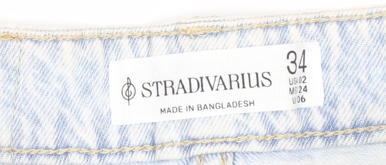 Stradivarius Womens Blue Size 6 High Rise Cut-Off Denim Shorts