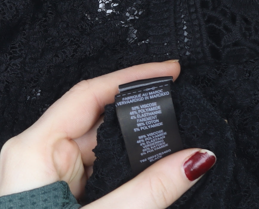Marks and Spencer Women’s Black Lace Slim Fit V-Neck Blouse Size 12