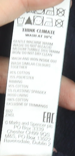 Marks and Spencer Boys Navy England Hoodie 8-9 Years Cotton Blend