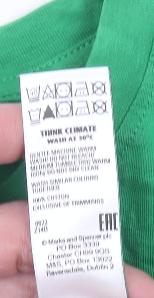 Marks and Spencer Women's Green Paris Long Sleeve Cotton T-Shirt Size 16