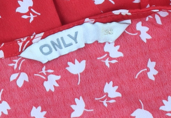 ONLY Women’s Red Floral Wrap Dress Size 8 Short Sleeve Knee Length