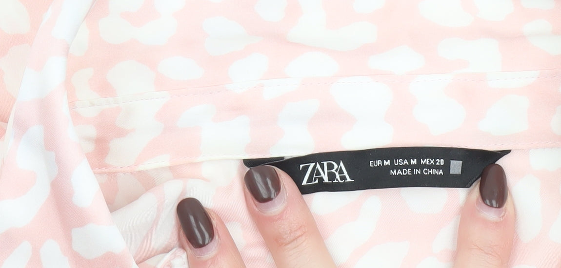 ZARA Womens Pink Animal Print Long Sleeve Button-Up Blouse Size M