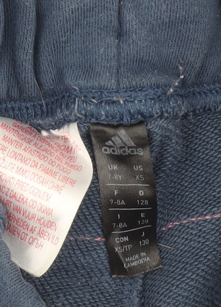 Adidas Boys Blue Jogger Trousers 7-8 Years Elastic Waist Activewear